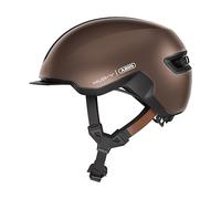 ABUS Urban Helmet HUD-Y - con luz trasera LED magnética y recargable y cierre magnético - Casco de bicicleta moderno para uso diario - para hombres y mujeres - Marrón, talla L