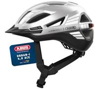 ABUS Urban-I 4.0 Ace Bicycle Helmet, Rechargeable Rear Light, 4 Light Modes, Visor, Size L, Silver