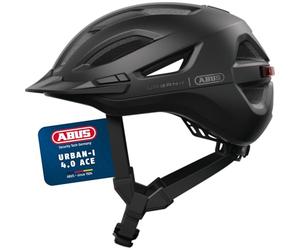 ABUS Urban-I 4.0 Ace Bicycle Helmet, Rechargeable Rear Light, 4 Light Modes, Visor, Size S, Black