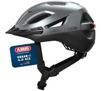 ABUS Urban-I 4.0 Ace Bicycle Helmet, Rechargeable Rear Light, 4 Light Modes, Visor, Size S, Silver