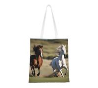 ABYchdd Bolsa de lona de poliéster con estampado de caballos corriendo, bolsa de compras digna, ideal para regalos y recados diarios