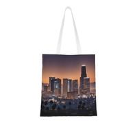 ABYchdd Bolsa de lona de poliéster con estampado de horizonte de Los Ángeles, bolsa de compras digna, ideal para regalos y recados diarios