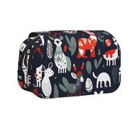 ABYchdd Estuche doble con estampado de animales escandinavos, bolsa de tela Oxford con bolsillos con cremallera, regalo ideal
