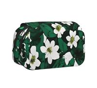 ABYchdd Hunter Green - Estuche para bolígrafos con estampado de pétalos florales y doble concha, bolsa de tela Oxford con bolsillos con cremallera, regalo ideal