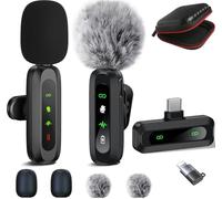ABYLFE Micrófono Lavalier inalámbrico para iPhone Android Plug-Play, paquete de 2 mini micrófonos profesionales con reducción de ruido para grabación de clip para entrevista de creador, entrevista,