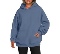 ABYOVRT Sudadera para Mujeres Oversize con Capucha Holgada con de Forro Polar básico Liso Talla Grande Hoodie Suave y Confortable Suelto Manga Larga Suéter Cálido Pullover Otoño Invierno,Azul,XL