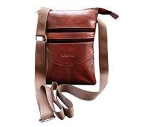 ABYS Bolso de hombro de piel auténtica, soporte para pasaporte, bolsa para el cuello para hombres y mujeres, Marrón Bombay