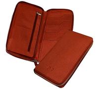 ABYS Funda de piel auténtica para pasaporte, tarjetero con cierre de cremallera para hombres y mujeres, Marrón Bombay, One Size, Cartera RFID