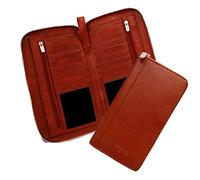 ABYS Portadocumentos de piel auténtica para llevar múltiples pasaportes, tarjetas de crédito, débito, cajero automático, chequera, pasaporte para hombres y mujeres, Marrón Bombay, M, Minimalista
