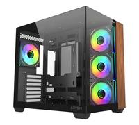 Abysm Gaming Caja ATX Danube SAVA Nature 285B Black - Doble Cristal Templado con Acabado en Madera - 4 Ventiladores ARGB 120 mm Incluidos - 2 Puertos USB 3.0 y 1 Puerto USB Type C 3.2