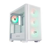ABYSM Gaming Caja PC Gamer Danube KAMP BX300 White ATX con Cristal Templado y Rejilla Frontal, Cuatro Ventiladores ARGB 120 mm y 3 Puertos USB
