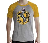 ABYstyle - Harry Potter - Camiseta - Hufflepuff - Hombre - Gris y Amarillo - Premium (XL)
