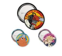 ABYstyle - Pack de 3 insignias CHAINSAW MAN Denji, Devil & Pochita - Producto oficial - Diámetros 5 cm & 3,2 cm - Tacto SoftTouch