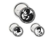 ABYstyle - Pack de 3 insignias DEATH NOTE Light, L & Ryuk - Producto oficial - Diámetros 5 cm & 3,2 cm - Tacto suave