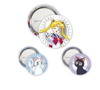 ABYstyle - Pack de 3 insignias SAILOR MOON, Luna & Artemis - Producto oficial - Diámetros 5 cm y 3,2 cm - Tacto SoftTouch