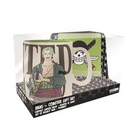 ABYstyle Zoro Taza de cerámica para café y té, 16 onzas y posavasos absorbentes, juego de regalo de anime manga vasos 2 piezas