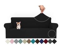 ABZDUNG Funda de sofá de 1 Plaza con reposabrazos, elástica, antiarañazos, for Gatos y Perros, Antideslizante y Antimanchas, Universal y Moderna.(Nero,4 Posti)