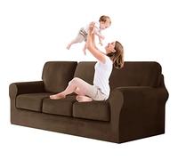 ABZDUNG Funda de sofá de Terciopelo con Respaldo y Cojines de Asiento Separados, Antideslizante y elástica, Antimanchas.(Marrone,3 Seater)