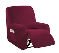 ABZDUNG Funda Universal de Terciopelo for sillón reclinable (4 Piezas), Antideslizante, de Primera Calidad, for sillón reclinable eléctrico de 1 Plaza.(Vino Rosso)
