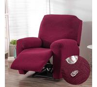 ABZDUNG Fundas Impermeables de Jacquard for sillón reclinable, elásticas, 4 Piezas con Bolsillos Laterales, Gruesas y Antideslizantes for Sala de Estar. Limpieza por Separado.(Burgundy Red)