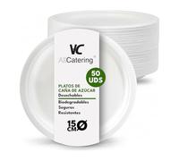 AC ALL CATERING 100 Platos Desechables de Caña de azúcar Redondos de 15 cm. Ecológicos, Biodegradables y Resistentes para Picnics, Barbacoas, Fiestas y Cumpleaños. 100 Platos