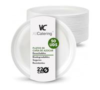AC ALL CATERING 1000 Platos Desechables de Caña de azúcar Redondos de 22 cm. Ecológicos, Biodegradables y Resistentes para Picnics, Barbacoas, Fiestas y Cumpleaños. 1000 Platos