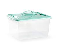 AC - Caja de Almacenamiento Transparente - Plástico - Contenedor para almacenar Libros, Ropa, Mantas - N.º 9-12 litros - 18 x 34 x 27 cm - Tapa Color Pastel Aleatorio