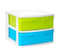 AC - Cajonera de Almacenamiento Sena con 2 cajones Surtidos, Torre de Almacenamiento Multiusos para Oficina, hogar, Escuela, etc. 33,5 x 39 x 40 cm. Multicolor.