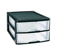 AC - Cajonera de Almacenamiento Sobremesa con 2 cajones, Torre de Almacenamiento Multiusos para Oficina, hogar, Escuela, etc. 17,5 x 26 x 35 cm. Color Negro.