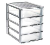 AC - Cajonera de Almacenamiento sobremesa con 4 cajones, Torre de Almacenamiento Multiusos para Oficina, hogar, Escuela, etc. 35,3 x 26,5 x 35,3 cm. Color Plata