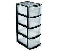 AC - Cajonera de Almacenamiento Tamesis con 4 cajones, Torre de Almacenamiento Multiusos para Oficina, hogar, Escuela, etc. 78 x 28,5 x 39 cm. Color Negro.