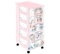 AC - Cajonera de plástico con Ruedas - Modelo Volar - 5 cajones Transparentes - Torre almacenaje - Libretas, Ropa - Dormitorio Infantil - Fabricada en España (Rosa - 36 x 28 x 65,5 cm)
