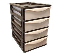 AC - Cajonera de plástico - Modelo HG - 4 cajones - Torre almacenaje multiusos, oficina, hogar - Fabricada en España (Wengué y Beige - 35 x 26 x 39 cm)