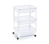 AC - Carrito verdulero Modelo PLFT de plástico con 3 Niveles y Ruedas, cestas apilables portaobjetos, Frutas, Verduras, Cocina, baño (Blanco - 61 x 40 x 30 cm)