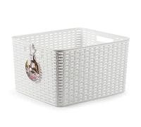 AC - Cesta Rattan N.º 6 - Fabricado en plástico - Almacenamiento de Ropa, Productos de Limpieza - Capacidad de 28,5 L - 23 x 40 x 34 cm - Color: Blanco