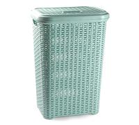 AC - Cesto para ropa sucia con tapa y asas - Estilo Rattan - Fabricado en españa - Cubo pongotodo para colada - Diseño imitación mimbre - Capacidad 60 Litros - 61,5 x 42,5 x 34 cm - Color Verde