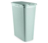 AC - Cesto rattan estrecho para ropa sucia con tapa y asas - Slim PLFT - Pongotodo de plástico colada - Imitación de mimbre - Fabricado en España (Verde Pastel - 48,5 litros - 61,5 x 26,5 x 46 cm)