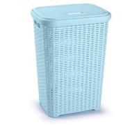AC - Cesto rattan para ropa sucia con tapa y asas - Pongotodo de plástico - Cubo para colada - Imitación de mimbre - Fabricado en España (Azul - 60 litros - 61,5 x 42,5 x 34 cm)