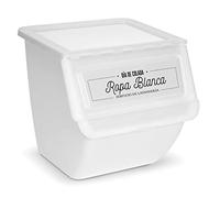 AC - Contenedor apilable de Polipropileno - Cubo para el Almacenamiento de Ropa, Ordenación por Colores, Tapa de Fácil Apertura - 36 L - Ropa Clara - 36 x 38,5 x 38 cm