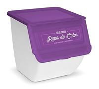 AC - Contenedor apilable de Polipropileno - Cubo para el Almacenamiento de Ropa, Ordenación por Colores, Tapa de Fácil Apertura - 36 L - Ropa de Colores - 36 x 38,5 x 38 cm