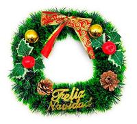 AC - Corona de Navidad con piñas Feliz Navidad, espumillón, Guirnalda Decorativa Artificial, Adorno Colgante para Puerta, Pared, Mesa, Ø 30 cm