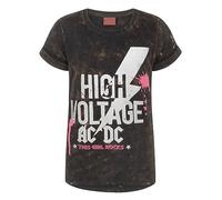AC/DC - Camiseta High Voltage Lavado Ácido Niñas (11-12 Años) (Negro)