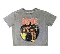 AC/DC Crop Top T Shirt Highway To Hell Circle Band Logo Nuevo Oficial para Mujer, gris, S