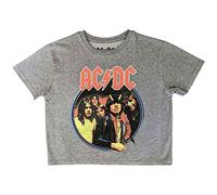 AC/DC Crop Top T Shirt Highway To Hell Circle Band Logo Nuevo Oficial para Mujer, gris, S