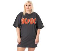 AC/DC Oversized T-Shirt Dress Ladies Womens | Adults Fly On The Wall 1985 Tour Outfit | Logotipo de Banda roja Gris carbón | Concierto de Rock Concierto Festival Ropa