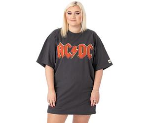 AC/DC Oversized T-Shirt Dress Ladies Womens | Adults Fly On The Wall 1985 Tour Outfit | Logotipo de Banda roja Gris carbón | Concierto de Rock Concierto Festival Ropa