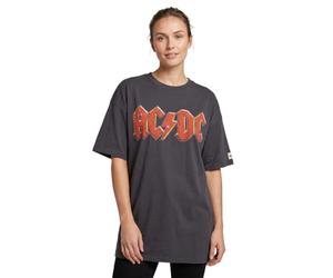 AC/DC Oversized T-Shirt Dress Ladies Womens | Adults Fly On The Wall 1985 Tour Outfit | Logotipo de Banda roja Gris carbón | Concierto de Rock Concierto Festival Ropa