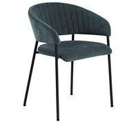 AC Design Furniture Anna Juego de 2 sillas de Comedor Suaves con Efecto Chenilla, sillas de Cocina, sillas de Comedor con reposabrazos, sillas tapizadas Azul Oscuro con Patas de Metal Negro