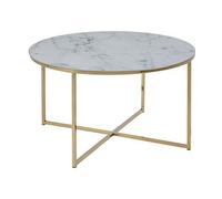 AC Design Furniture Antje Mesa de Centro Redonda, Ø: 80 x 45 cm, Áspecto Mármol Blanco/Oro, Vidrio/Metal