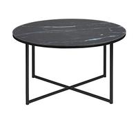 AC Design Furniture Antje Mesa de Centro Redonda, Ø: 80 x 45 cm, Áspecto Mármol Negro/Negro, Vidrio/Metal